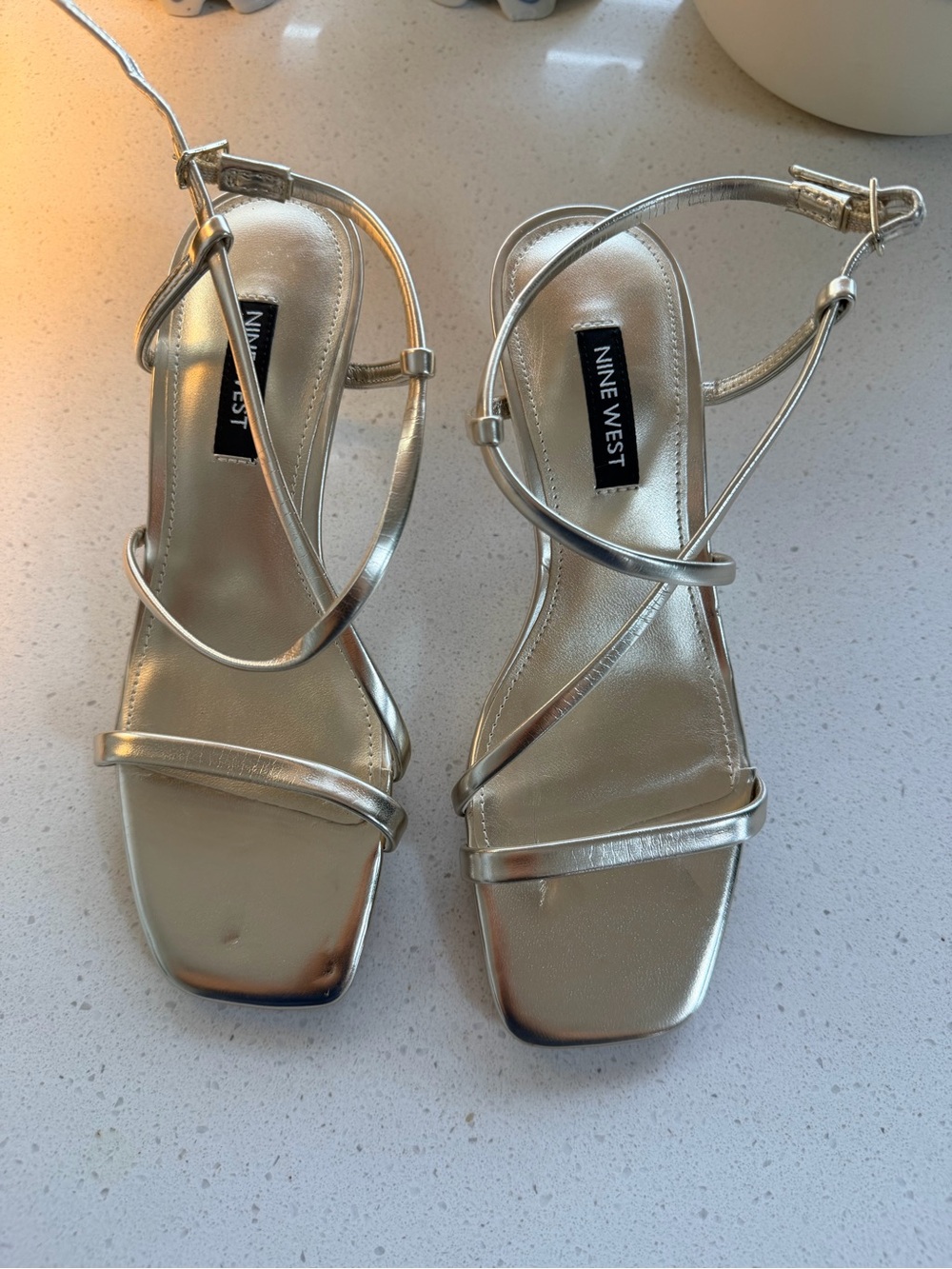 Nine West Silver Strappy Square-Toe Sandals
